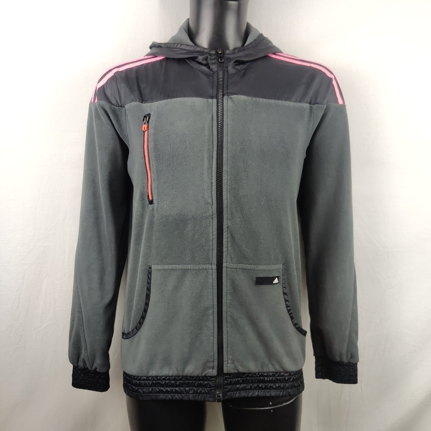 Adidas Grey/Black Pink Stripe Fleece Track Jacket Men Size Medium