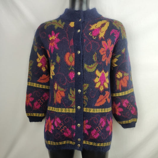 St Bernard Vintage Knit Cardigan Sweater Flower Women Size UK 10-12 Medium