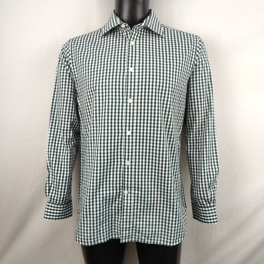 Michael Kors White Green Checkered Casual Button-Up Shirt Men Medium