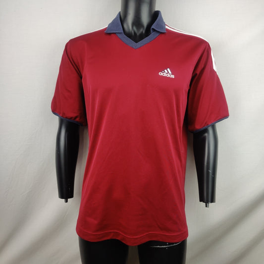 Adidas Vintage Red Polo V-Neck T-Shirt Jersey Men Size Medium