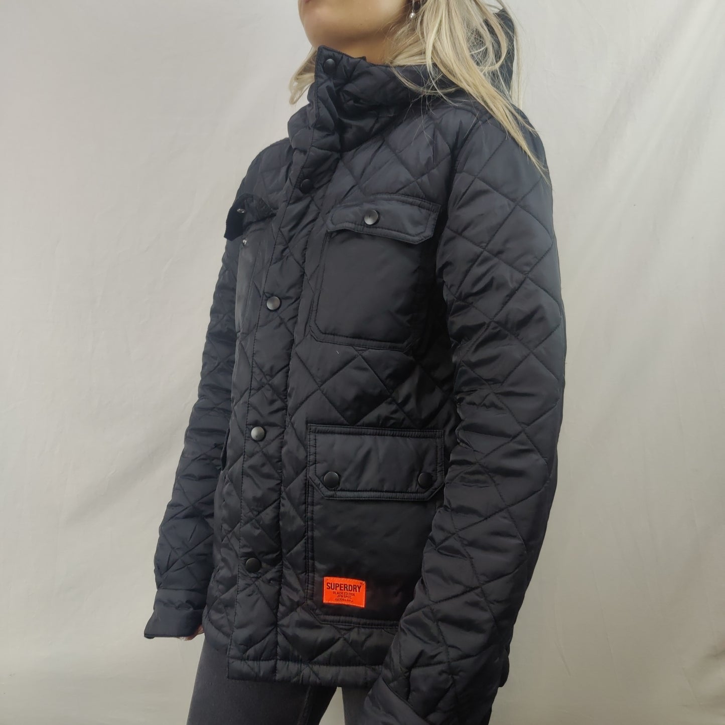 Superdry Black Quilted Puffer Jacket Women Size Small