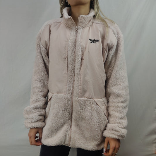 Reebok Pink Fleece Windbreaker Jacket Women Size XL