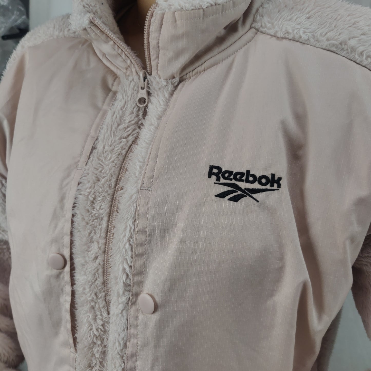 Reebok Pink Fleece Windbreaker Jacket Women Size XL