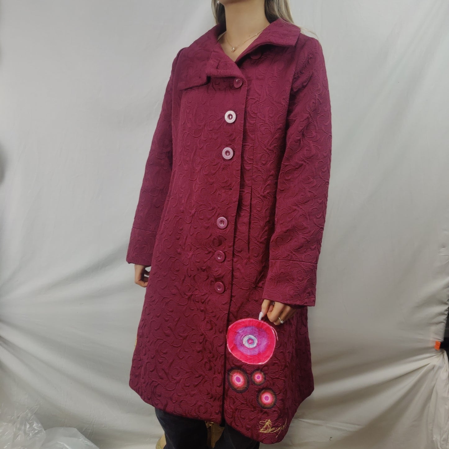 Desigual Red Overcoat Pea Coat Jacket Women Size Small