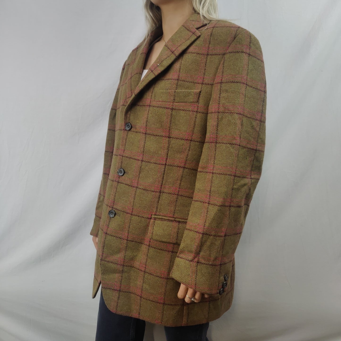 Boden Vintage Brown Checkered Tweed Blazer Jacket Women Size Large