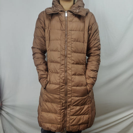 Pinko Brown Long Down Puffer Jacket Coat Women Size Medium