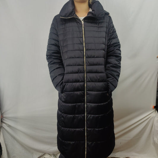 Massimo Dutti Black Long Puffer Jacket Overcoat Coat Women XL