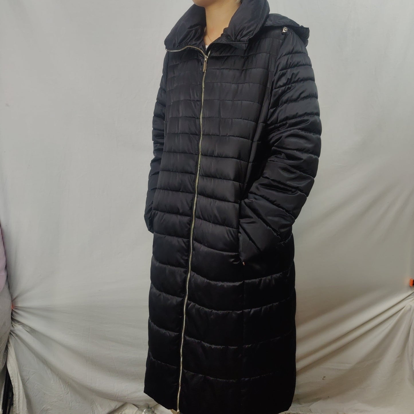 Massimo Dutti Black Long Puffer Jacket Overcoat Coat Women XL