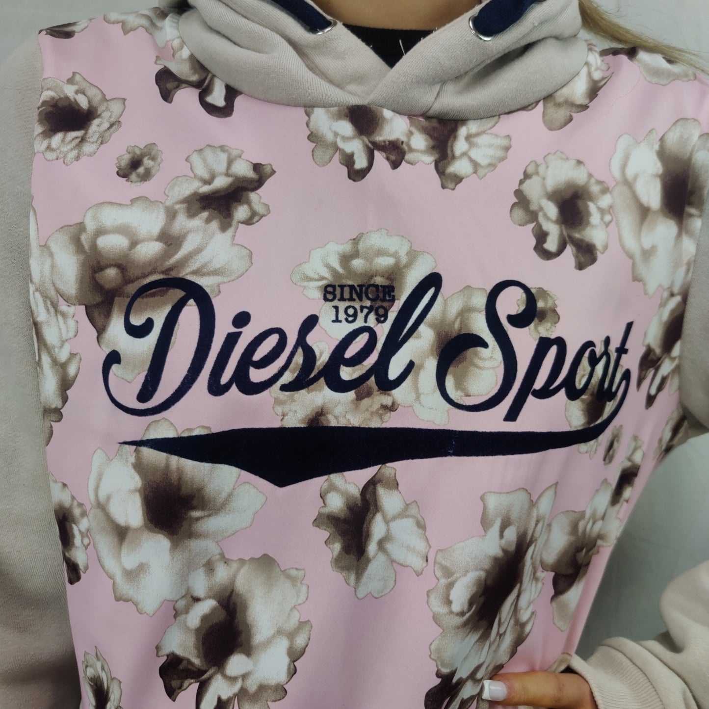 Diesel Spirit Vintage Pink/Grey Floral Pullover Hoodie Women Size Large