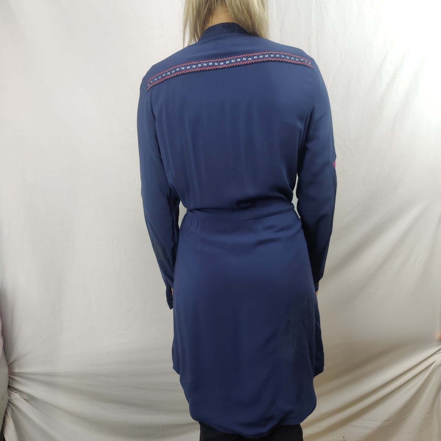 Desigual Blue Cotton Embroidered Shirt Dress Women Size Medium