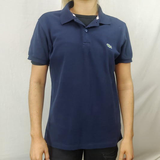 Lacoste Navy Blue Short Sleeve Cotton Polo Shirt Women Size Medium