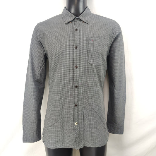 Tommy Hilfiger Vintage Grey Checkered Slim Fit Casual Shirt Men Medium