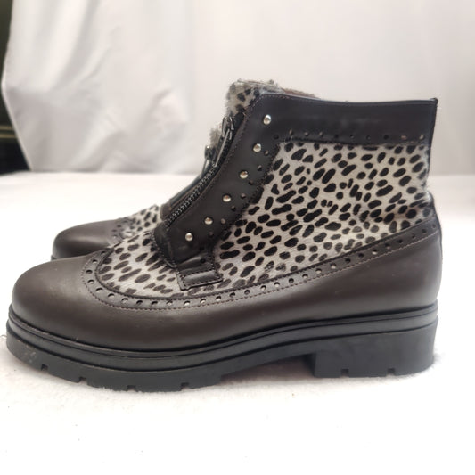 Jose Saenz Brown Cheetah Print Leather Platform Boots Women UK 7 EU 41