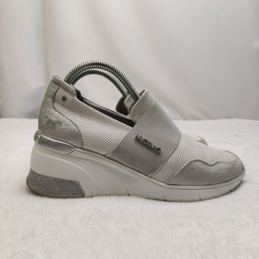 Mustang Grey/White Wedge Slip On Sneaker Trainers Shoes Women UK 6 EU 39