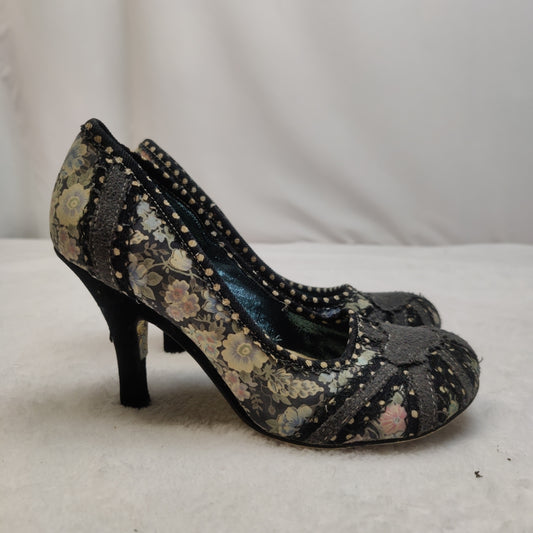Irregular Choice Black Flower Pattern Court Heels Shoes Women UK 6 EU 39