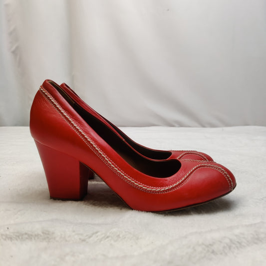 Hobbs London Red Leather Court Heels Shoes Women Size UK 5.5 EU 38.5