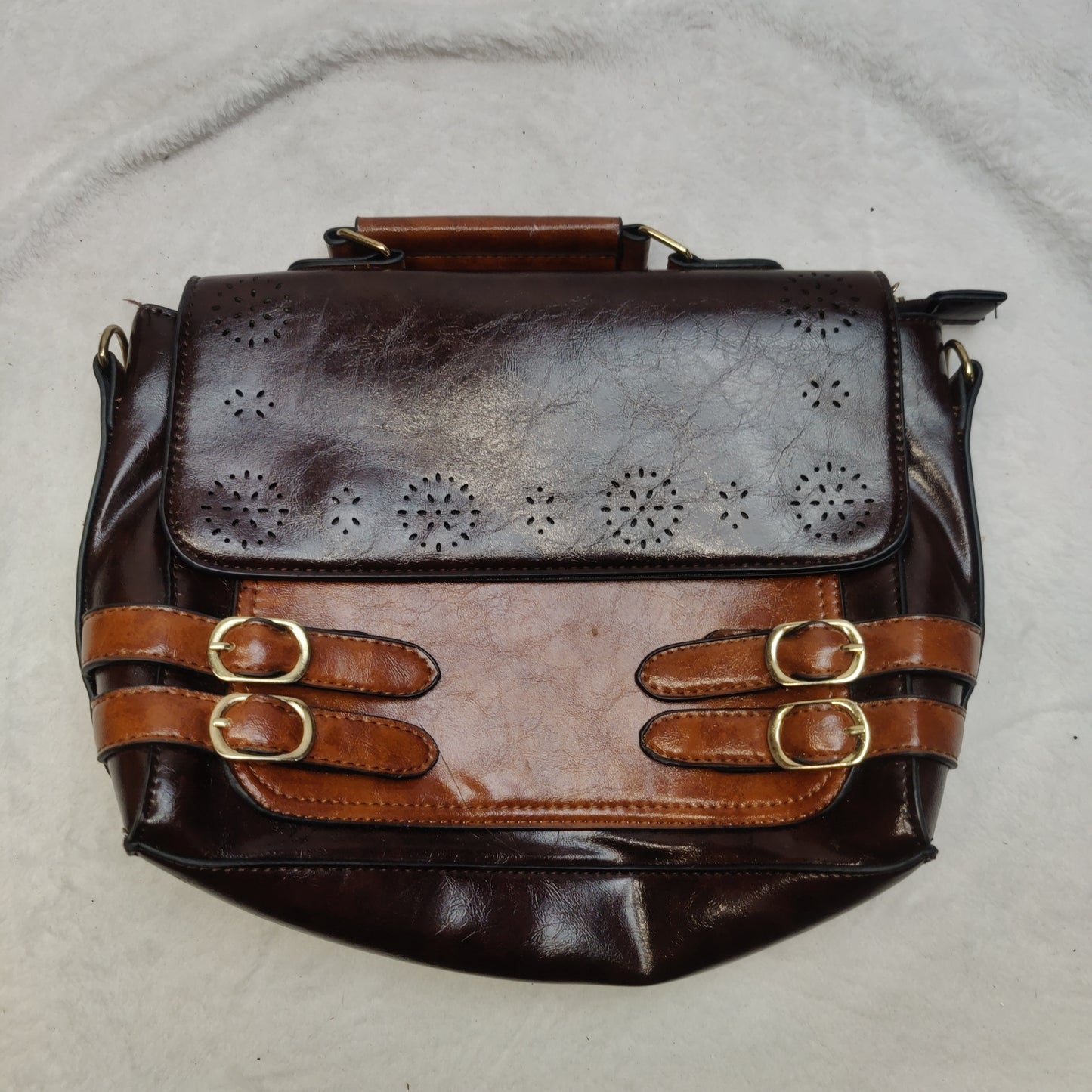 Banned Apparel Vintage Black Brown Retro Leather Satchel Top Handle Handbag