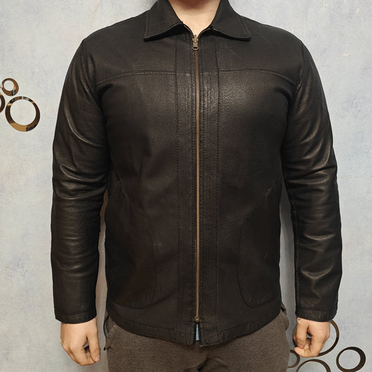 Reza Duro Black Vintage Leather Suede Reversible Bomber Jacket Men Size 52 Large