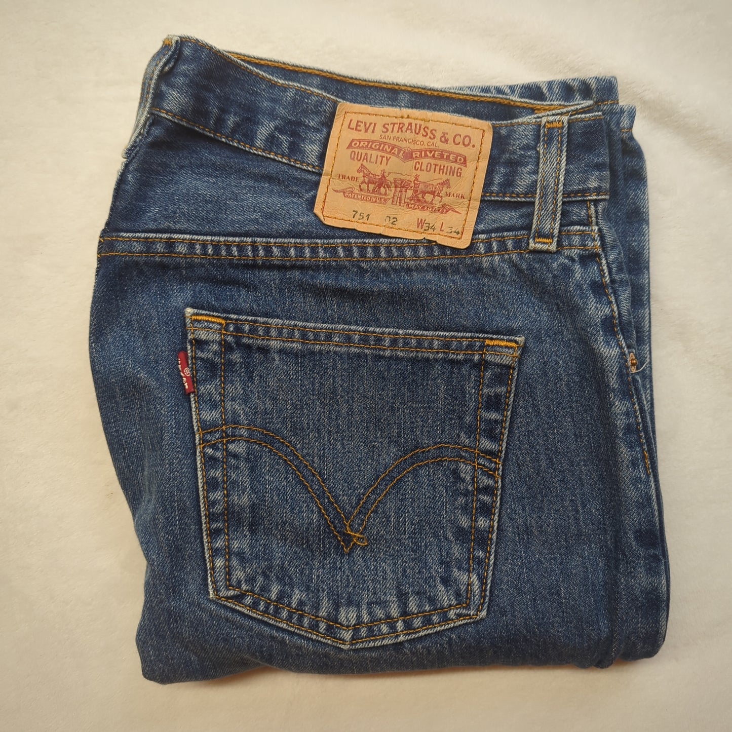 Levi's 751 Vintage Blue Stonewash Regular Straight Fit Zipper Fly Jeans Men W34/L34