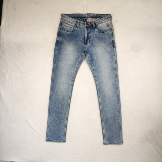 U.S Polo Assn Regular Slim Fit Acid Wash Blue Denim Jeans Men W32/L32