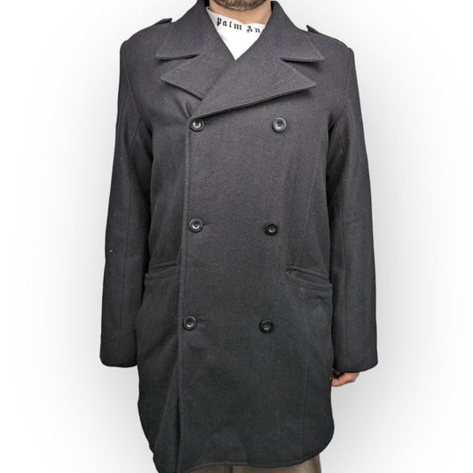 Diesel Vintage Black Wool Blend Pea Coat Men Size Medium