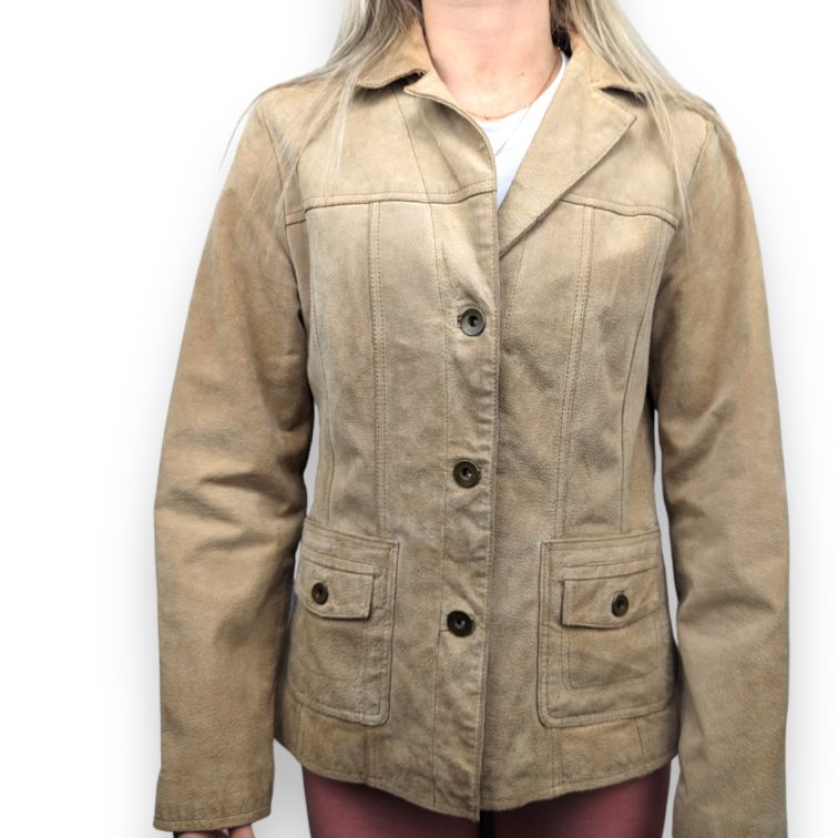 Paco Collection Beige Button Suede Leather Jacket Women Size Small