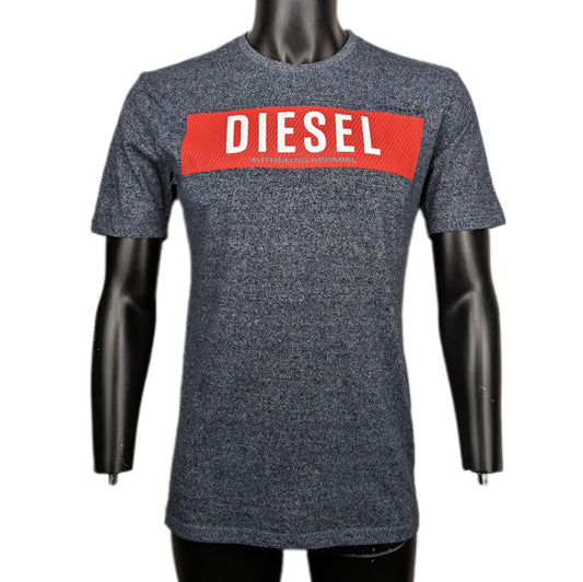 Diesel Grey Red Logo Short Sleeve Crew Neck T-Shirt Men Size Small