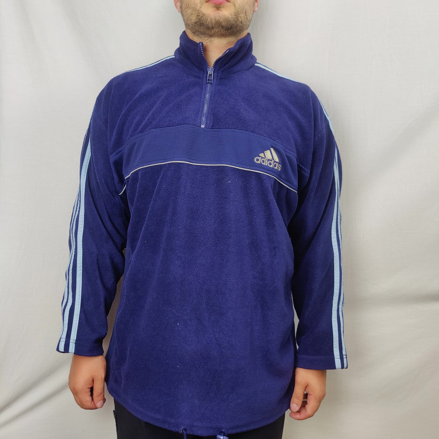 Adidas Vintage Blue Half Zip Fleece Jumper Sweatshirt Men Size Large