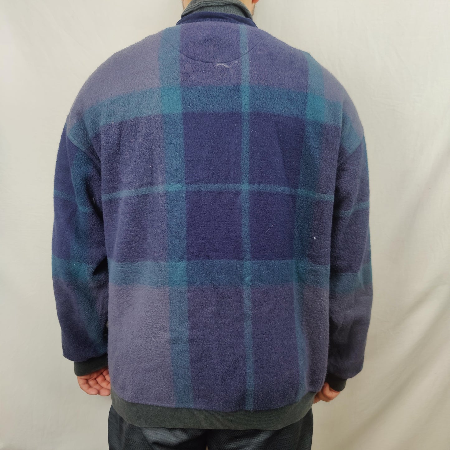 Tenson Blue Checkered Fleece Collared Jumper Men Size XL