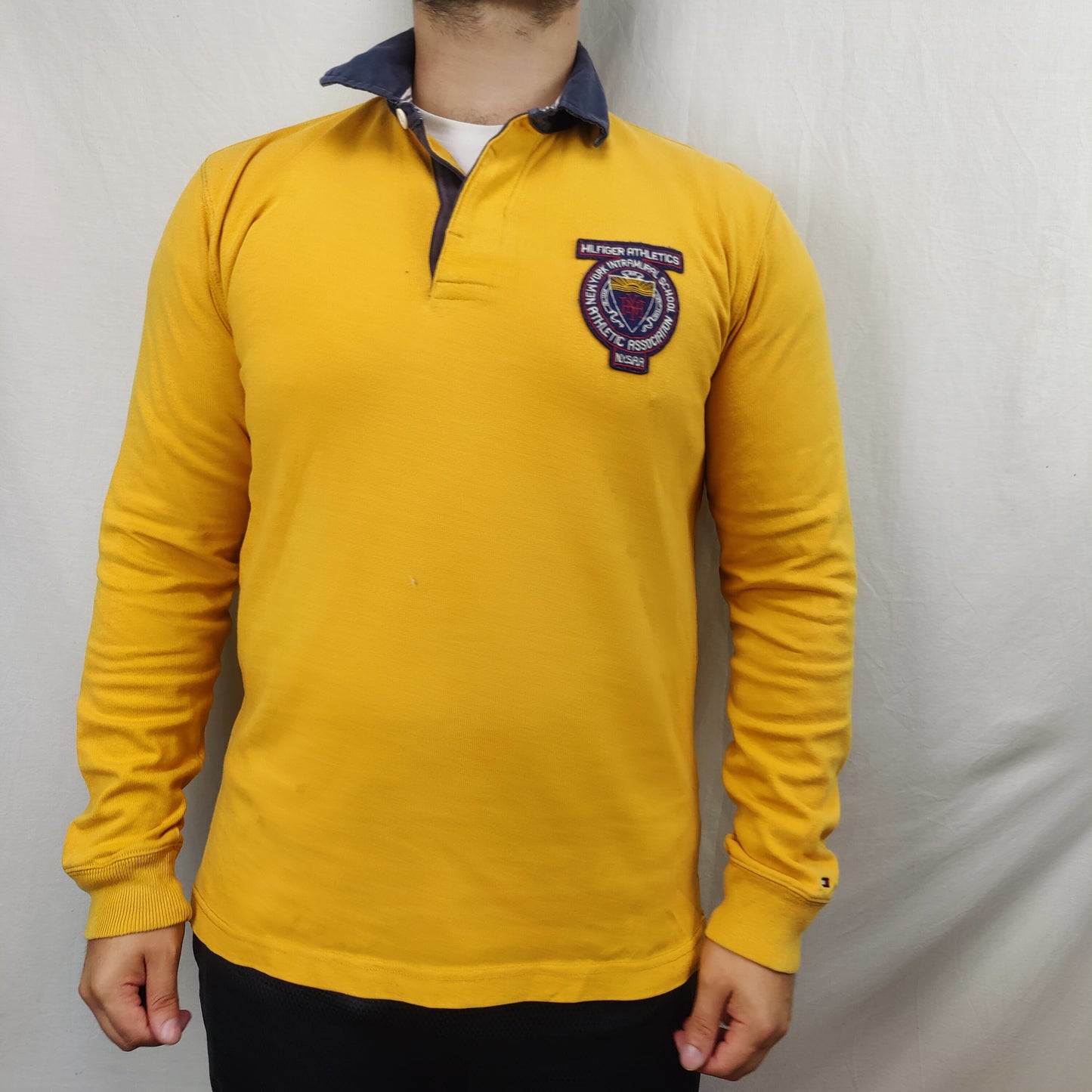 Tommy Hilfiger Vintage Yellow Long Sleeve Polo Shirt Men Size Large