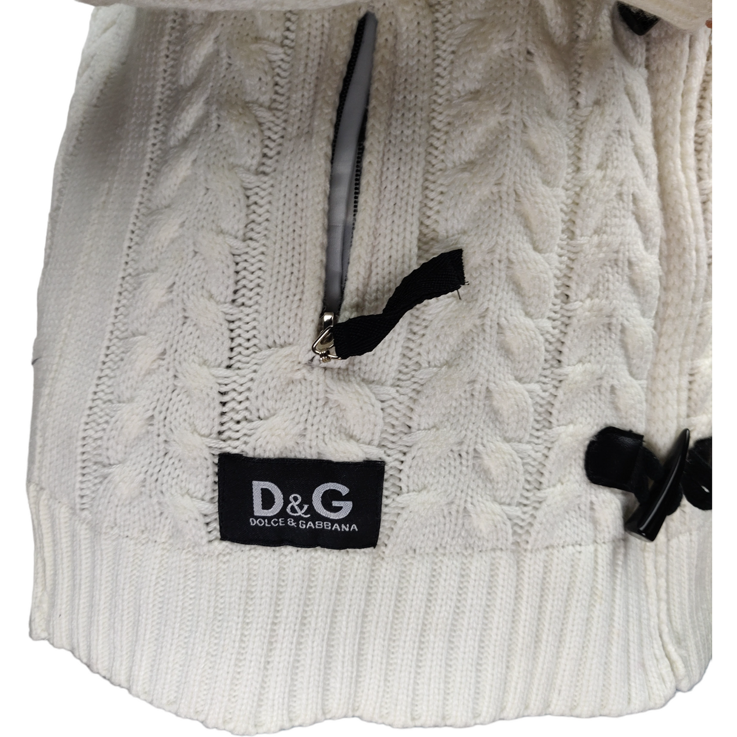Dolce & Gabbana White Cable Knit Fleece Lined Full-Zip Hoodie Women Size Large
