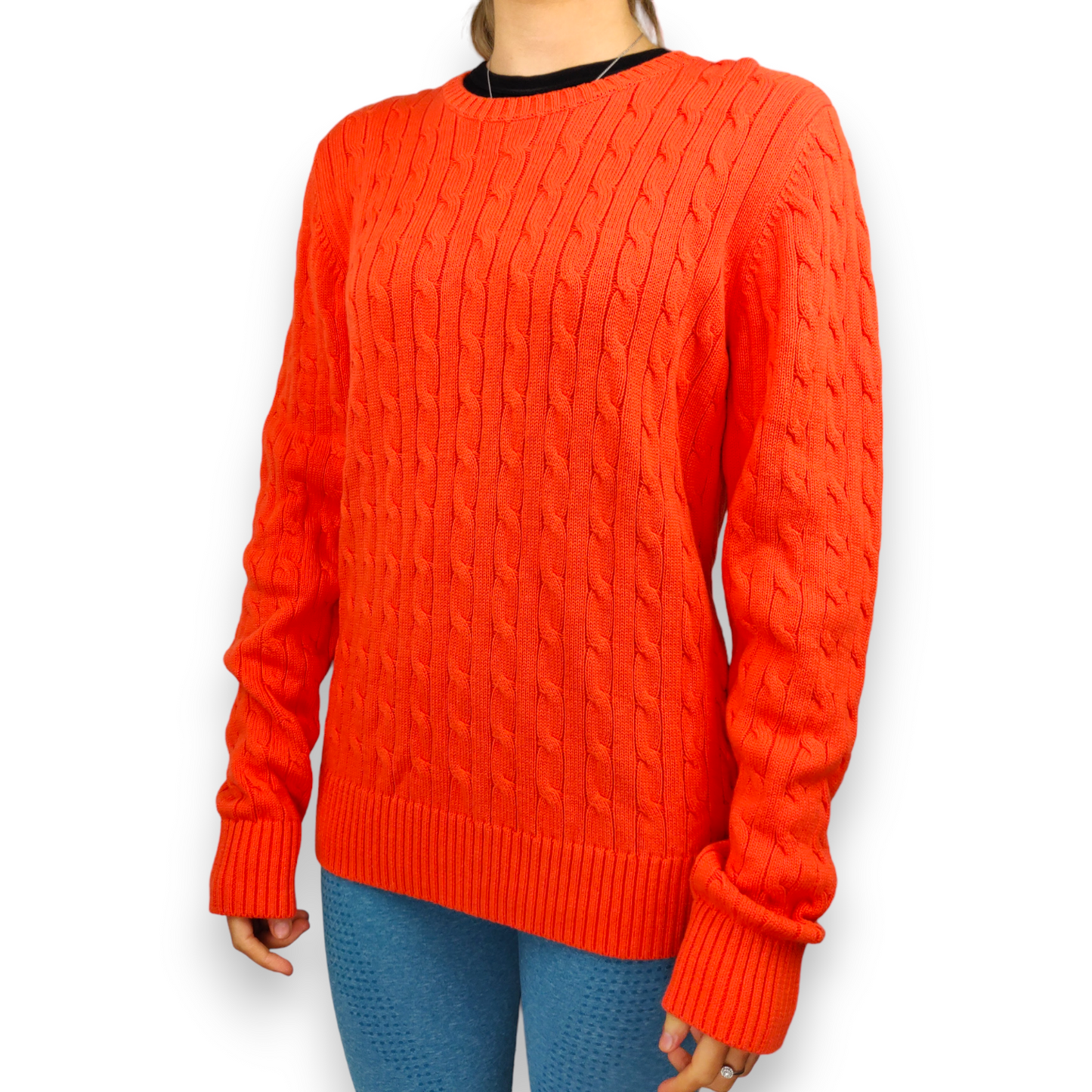 Tommy Hilfiger Orange Cable Knit Crew Neck Pullover Jumper Women Size XL