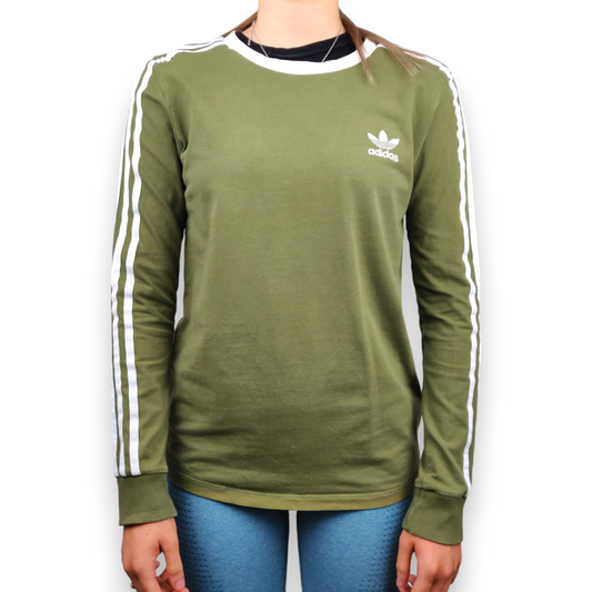 Adidas Green 3 Stripes Crew Neck Long Sleeve T-shirt Women Size UK 10