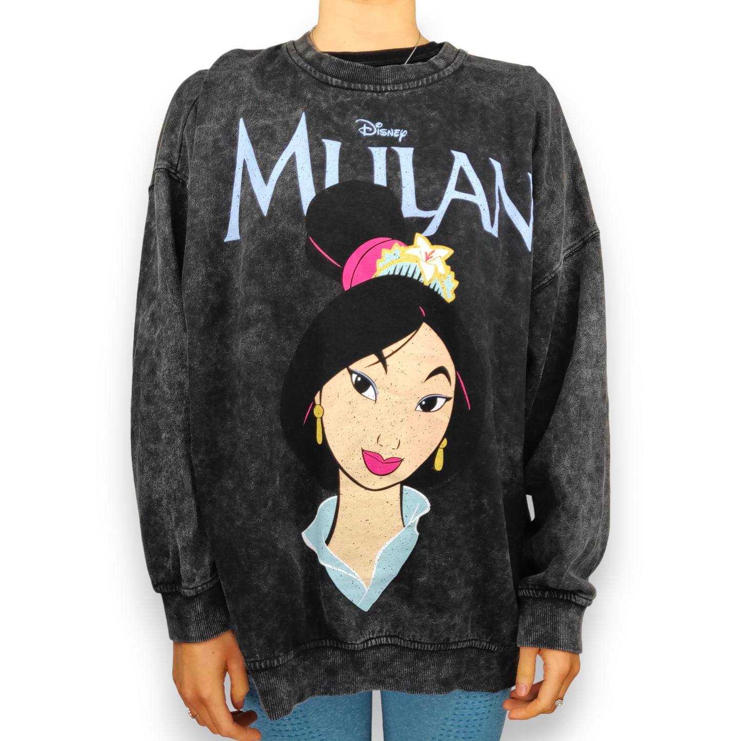 Bershka Disney Mulan Black Oversized Pullover Sweatshirt Women Size XS