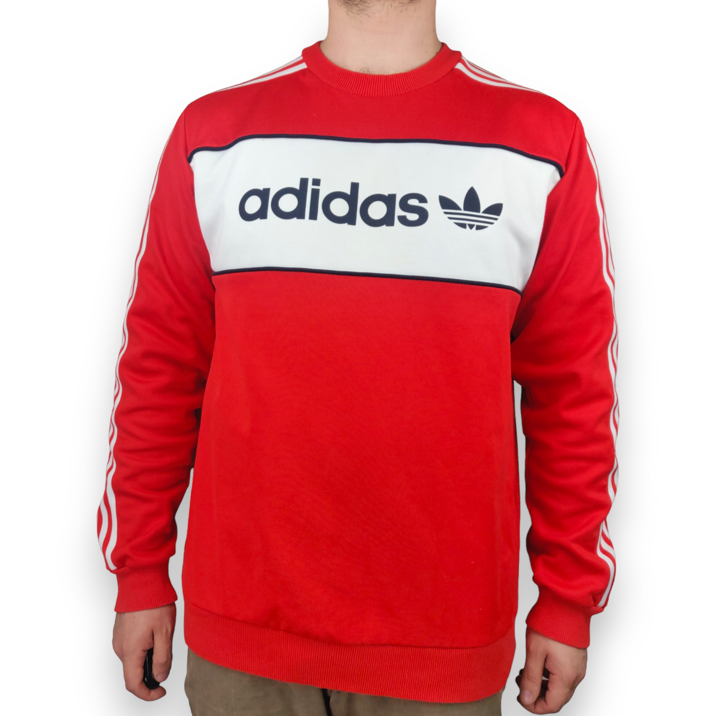 Adidas Red Block Core Crew Neck Pullover Sweatshirt Men Size Large