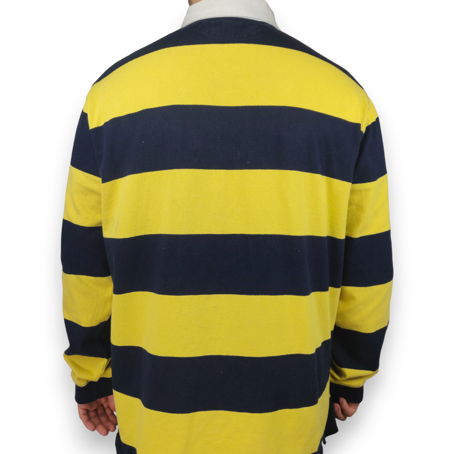 Polo Ralph Lauren Vintage Yellow Striped Long Sleeve Rugby Polo Shirt Men XL