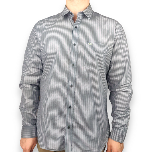 Lacoste Blue Long Sleeve Cotton Striped Shirt Men Size Large