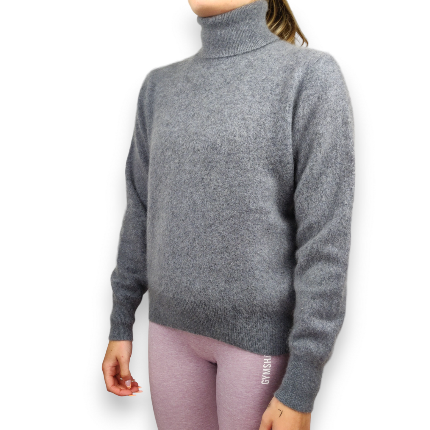 Yorn Grey 100% Cashmere High Neck Pullover Jumper Sweater Women Size Medium