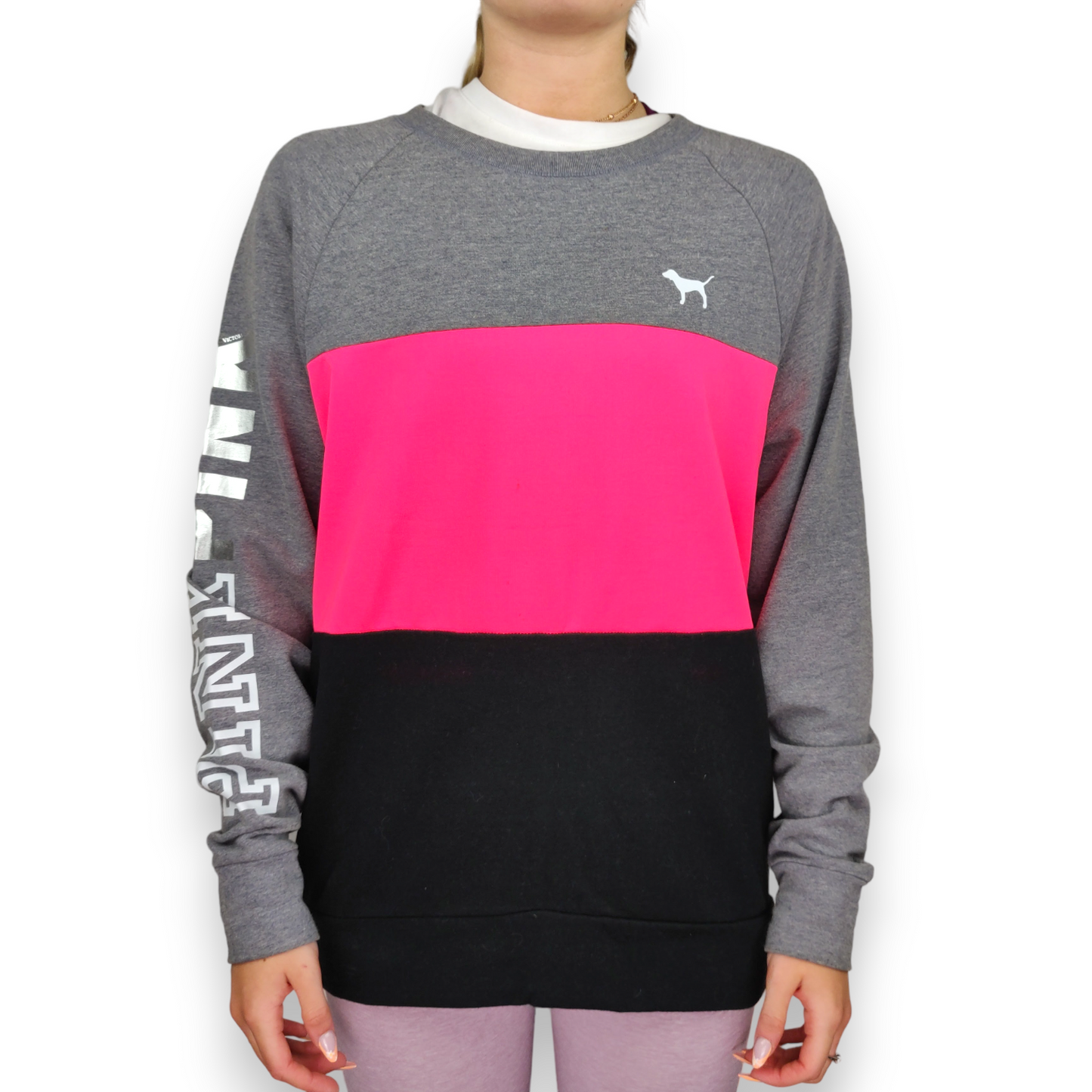 Pink Victoria's Secret Grey Oversized Pullover Sweatshirt Women Size XS