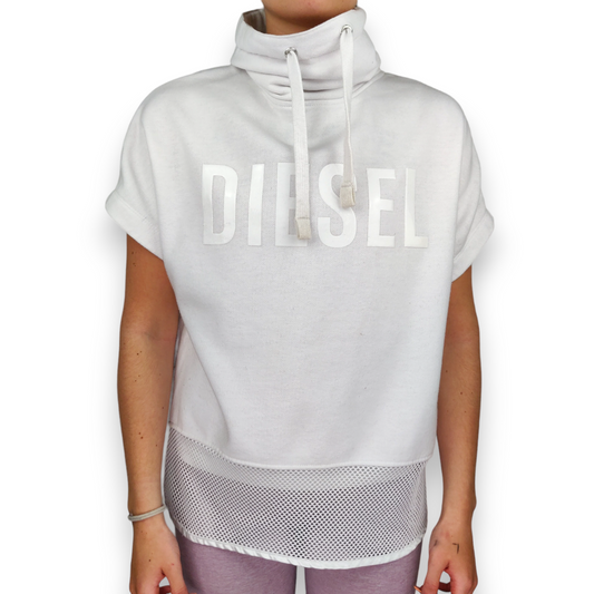 Diesel Vintage White Short Sleeve Pullover High Neck Sweatshirt Women Size XS