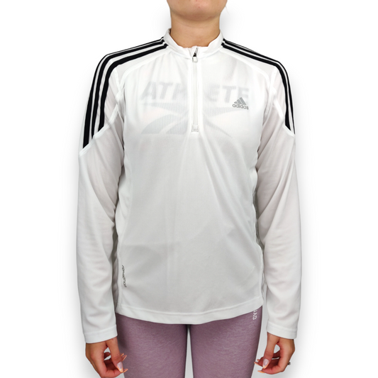 Adidas White Long Sleeve Half Zip Running Training Top T-Shirt Women Size UK 12