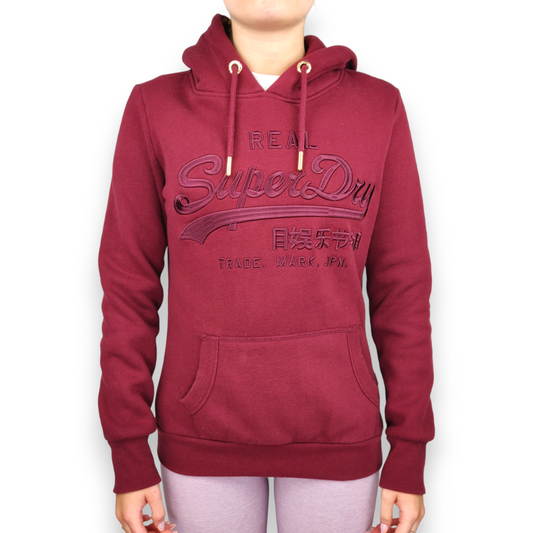Superdry Burgundy Embroidered Pullover Hoodie Women Size Small UK 8