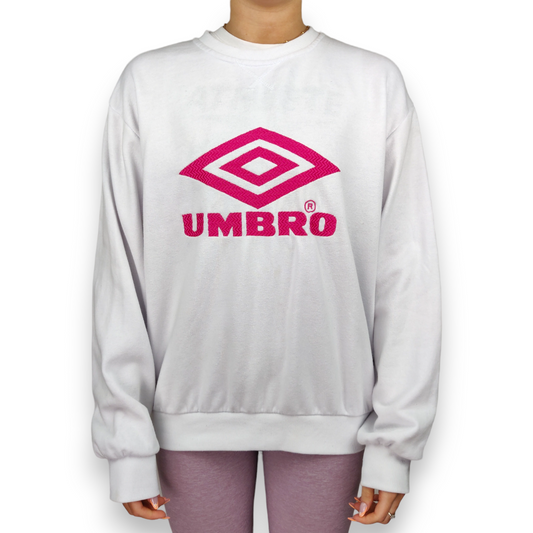 Umbro Vintage White Pink Embroidered Logo Pullover Sweatshirt Women Size Large