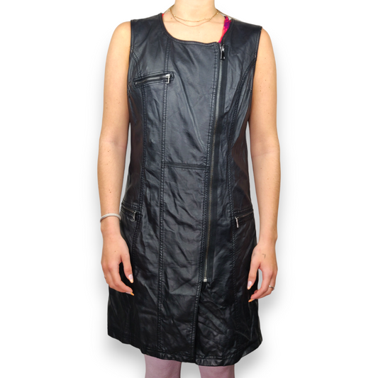 Laura Jo Vintage Black Faux Leather Sleeveless Shift Dress Women Size Medium
