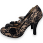 Ruby Shoo Black Lace Champagne Roses Court Heels Shoes Women Size UK 6 (EU 39)