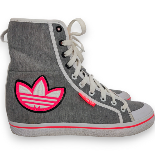 Adidas Pink Grey Solid High Top Sneakers Trainers Shoes Women Size UK 6.5