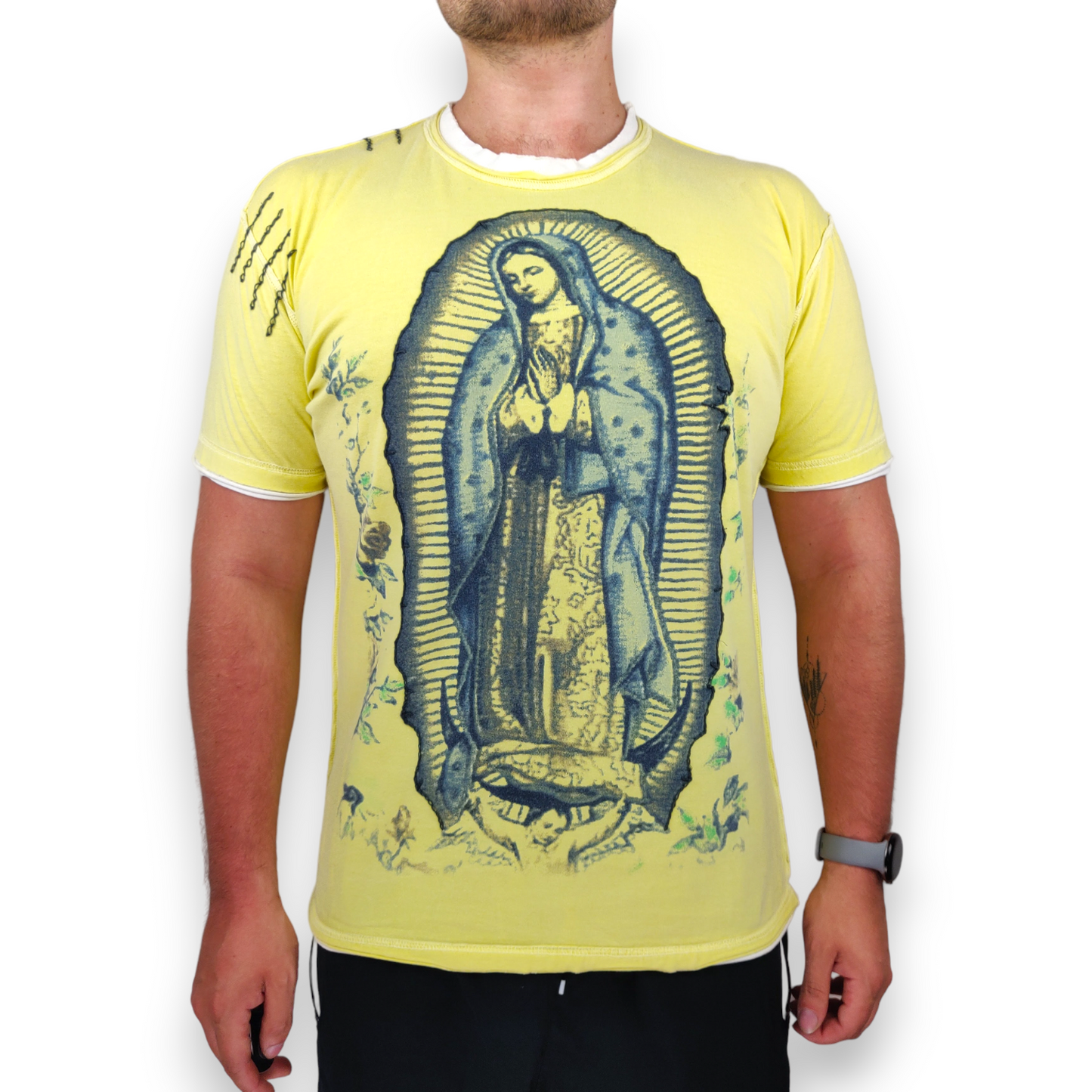 Old Glory Vintage Yellow Our Lady Of Guadalupe Saints Cotton T-shirt Men Size Large