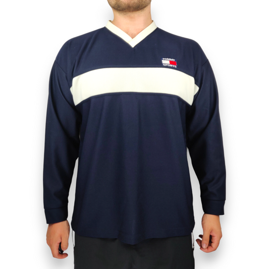 Tommy Hilfiger Vintage Navy Blue Long Sleeve Activewear T-shirt Men Size Large