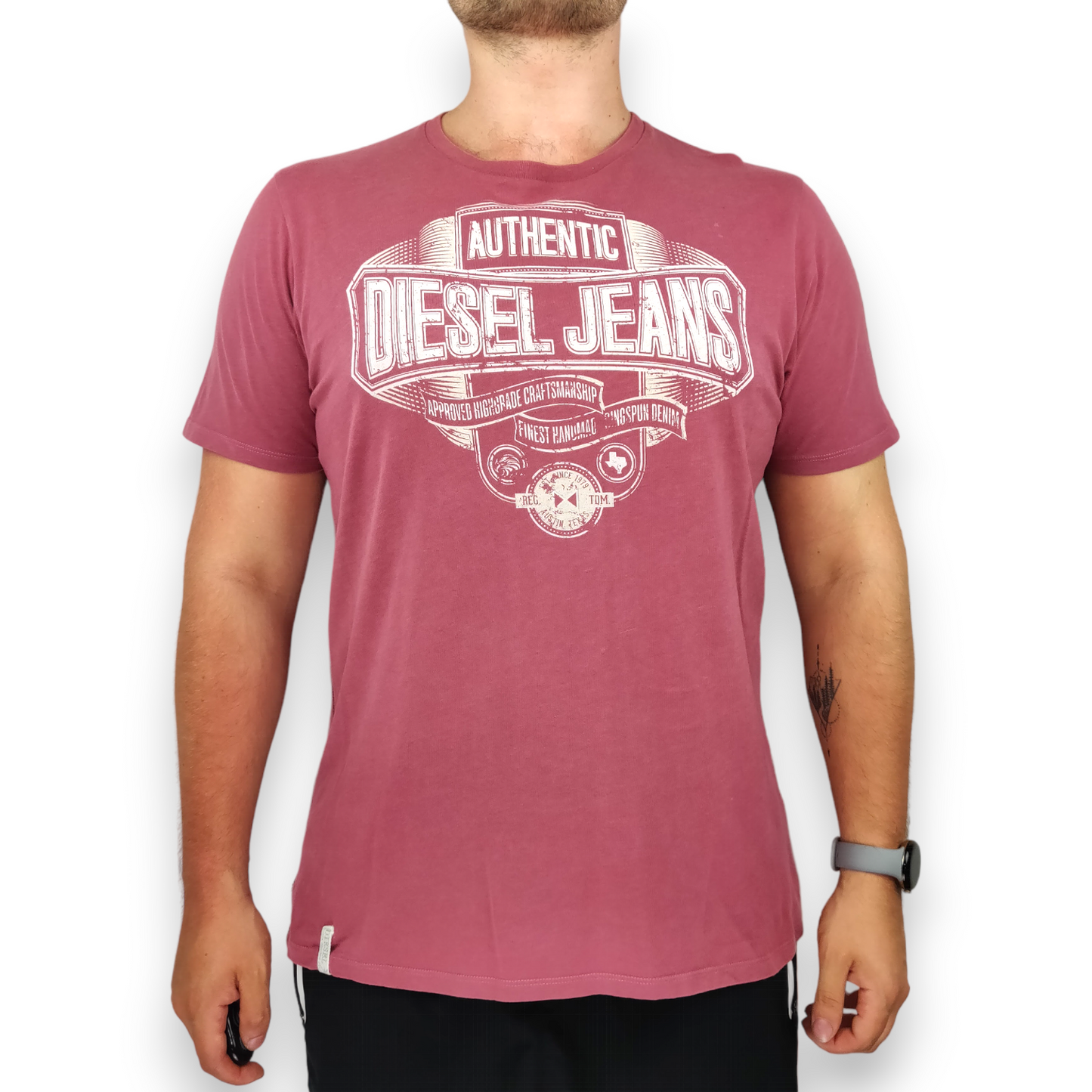 Diesel Jeans Authentic Burgundy Red Short Sleeve Cotton  T-shirt Men Size XL