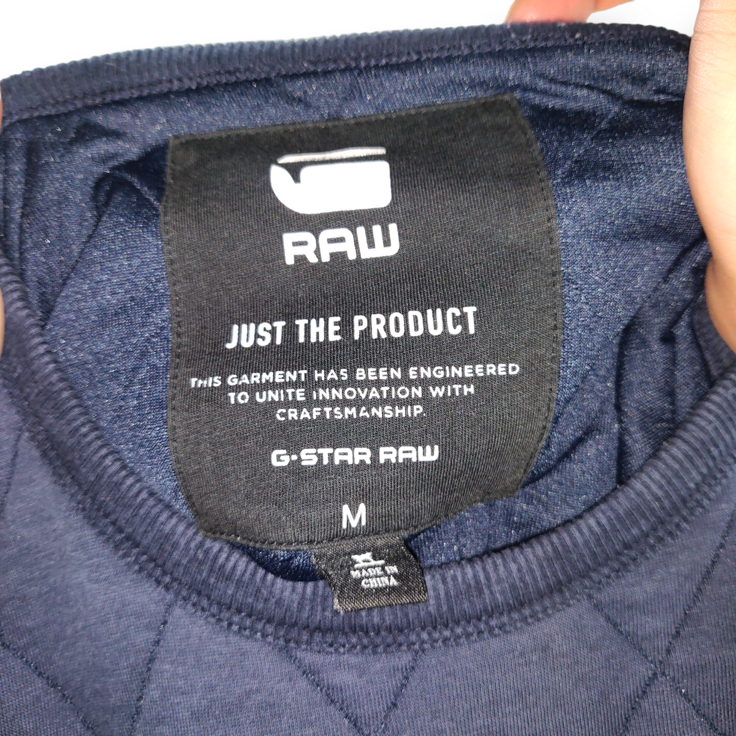 G-Star Raw Blue Quilted Pullover Crew Neck Sweatshirt Jumper Men Size Medium